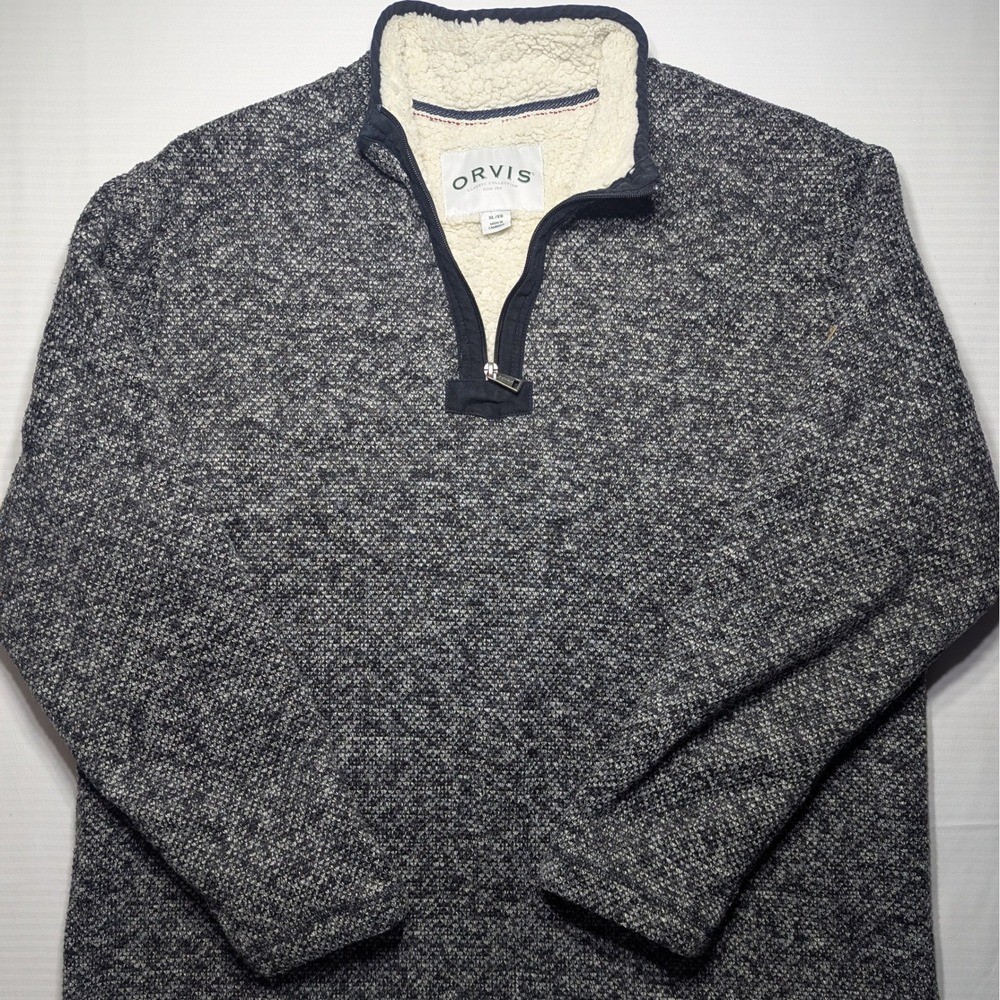 Orvis Sherpa‎ Lined Quarter Zip Pullover XL Gray Knit Fleece Sweater